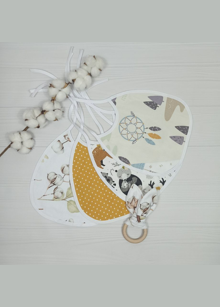 Набір слюнявчиків 22х25 см + еко гризунок "Шурхітливі вушка" 7х18см a.l.babybox Бавовна Різнокольорові No Brand (315488162)