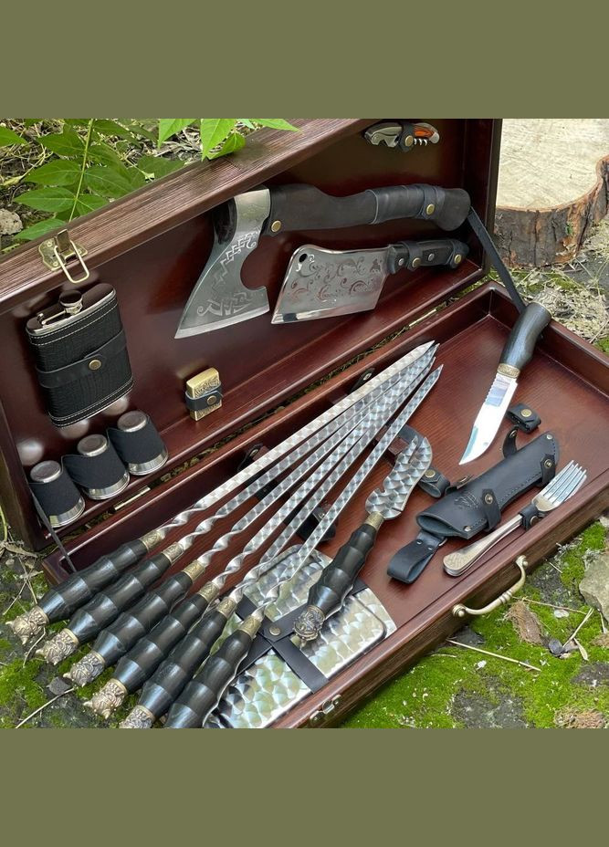 Ексклюзивний набір шампурів ВІКІНГ в дерев'яній коробці з нержавіючої сталі 6 шт. 74х39х14 см Gorillas BBQ (322340280)