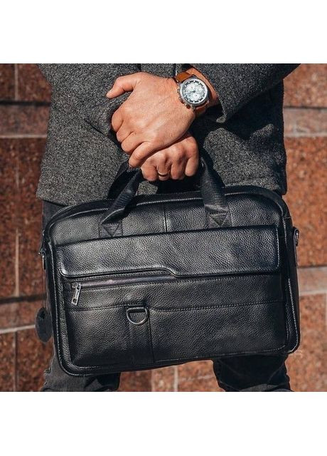 Шкіряний чоловічий портфель для документів та ноутбука 39x28x8, сумка папка ділова MK39848 чорна Tiding Bag (346532614)