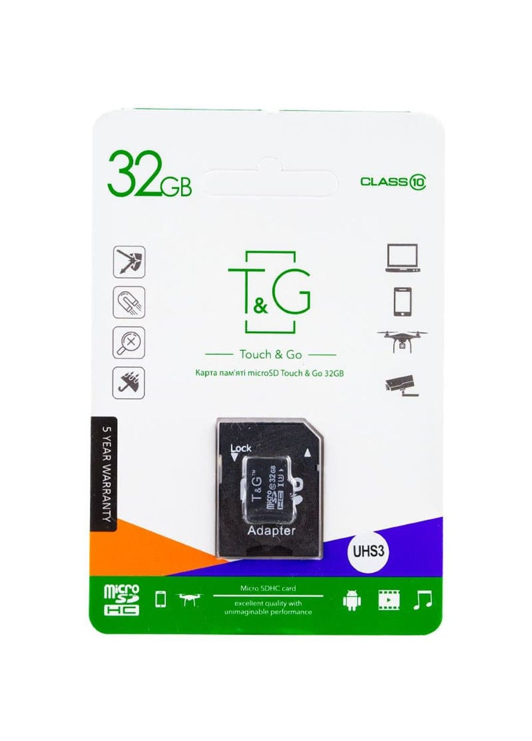 Карта пам'яті microSDHC (UHS-3) 32 GB class 10 (з адаптером) T&G (294722967)
