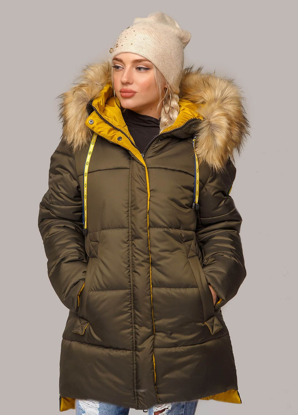 Оливковая (хаки) зимняя куртка лиза (01097-black44) MioRichi