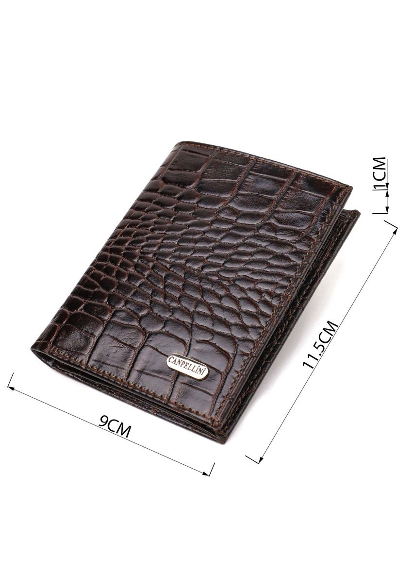 Компактний чоловічий гаманець із натуральної шкіри з тисненням під крокодила коричневий 21871 Canpellini (329198146)