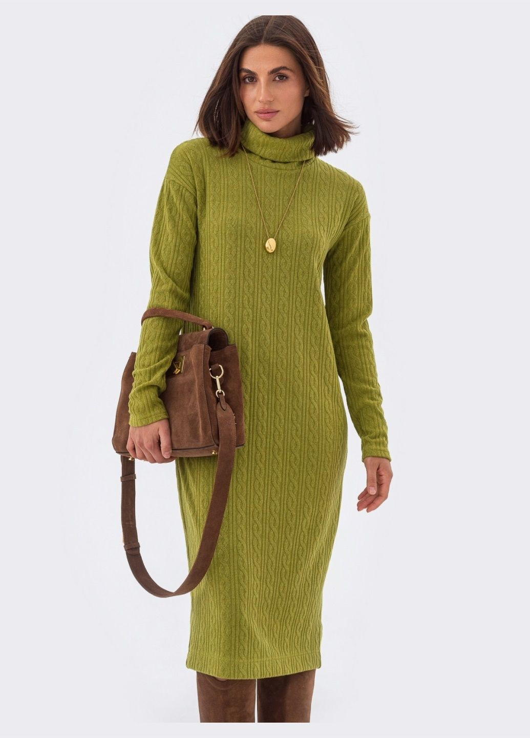 Зеленое кэжуал зелёное платье-гольф с поясом Dressa однотонное