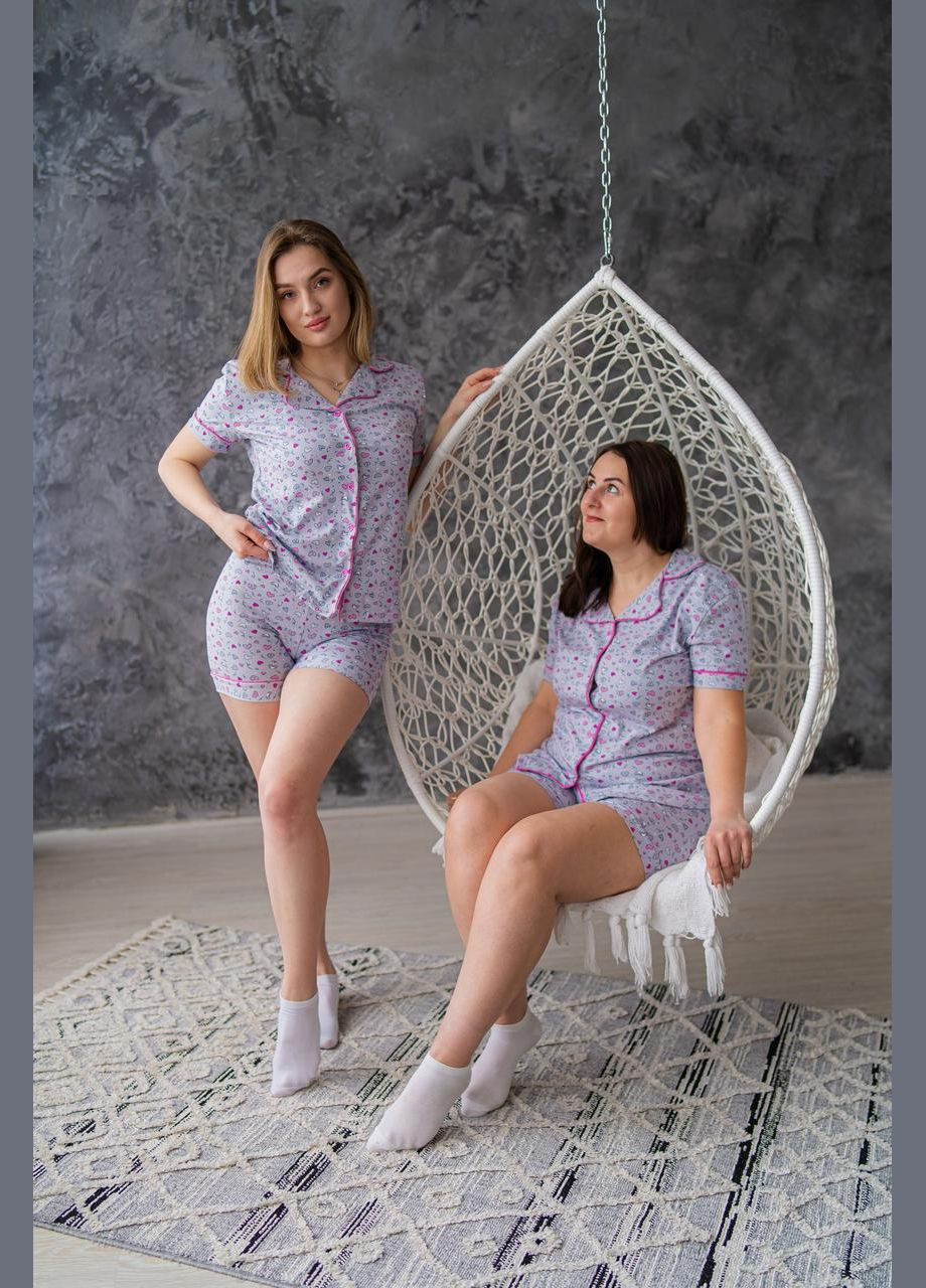 Серая всесезон пижама женская, комплект для дома и сна шорты и футболка футболка + шорты Miss Victoria