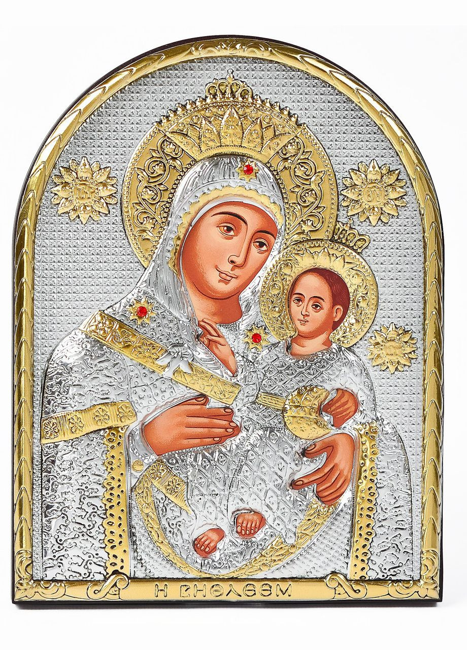 Вифлеємська Ікона Божої Матері 16,3х21,3см аркової форми без рамки на дереві Silver Axion (265446129)