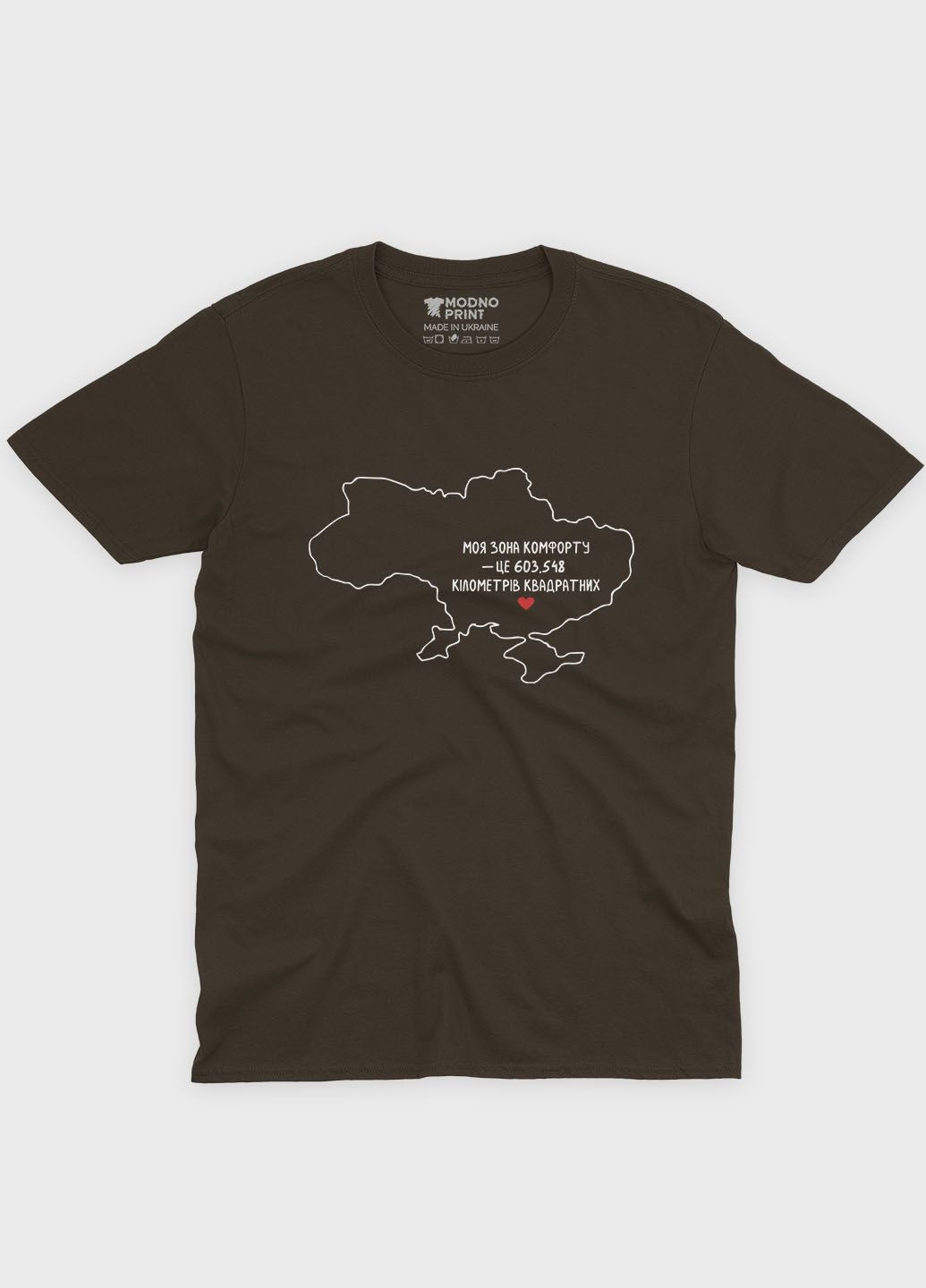 Коричнева літня жіноча футболка з патріотичним принтом мапа україни (ts001-3-dch-005-1-071-f) Modno