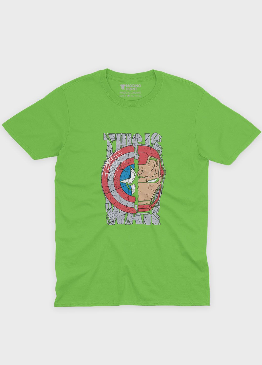 Салатова демісезонна футболка для хлопчика з принтом супергероя - залізна людина (ts001-1-kiw-006-016-021-b) Modno