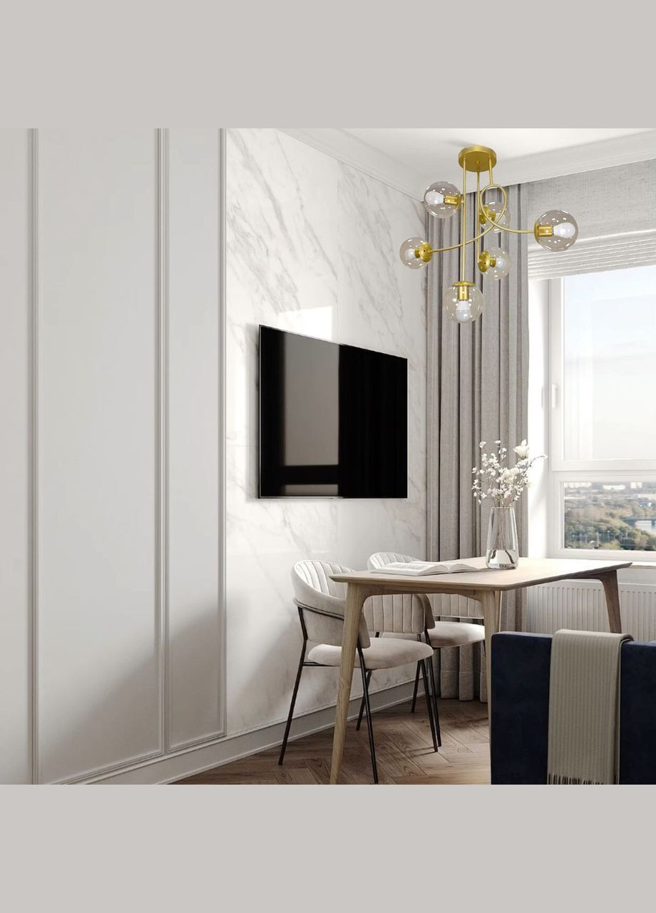 Золота люстра з прозорих куль на 6 ламп (52-L7914-6 GD+CL) No Brand (370070692)