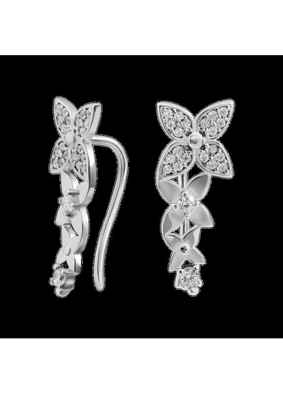Срібні сережки кафи трьома квіточками та маленькими білими фіанітами No Brand (333705859)