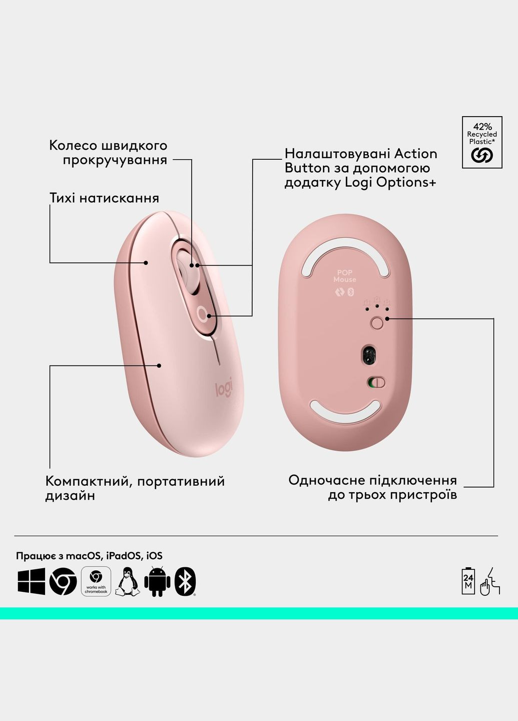 Комплект (клавиатура, мышь) беспроводной Pop Icon Combo Rose (920013142) Logitech (315435568)