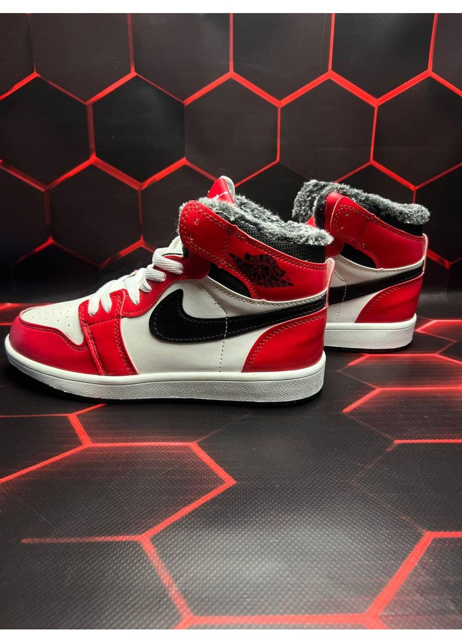 КРОСІВКИ ЖІНОЧІ NIKE JORDAN 1 RETRO RED WHITE BLACK FUR НАЙК АІР ДЖОРДАН No Brand чорні зими (367167853)