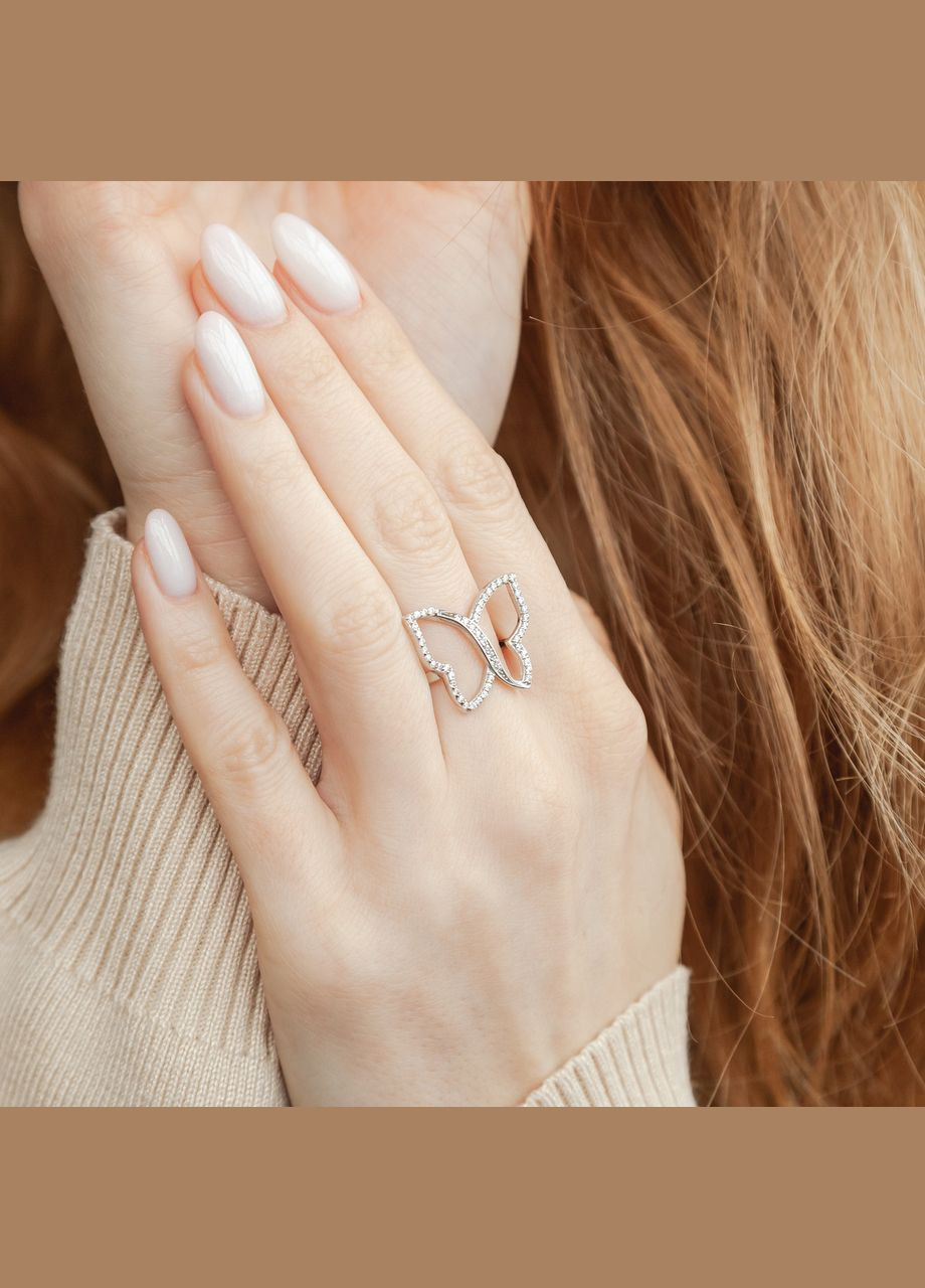 Каблучка срібна тематична Метелик з маленькими білими фіанітами Каштан (342334677)