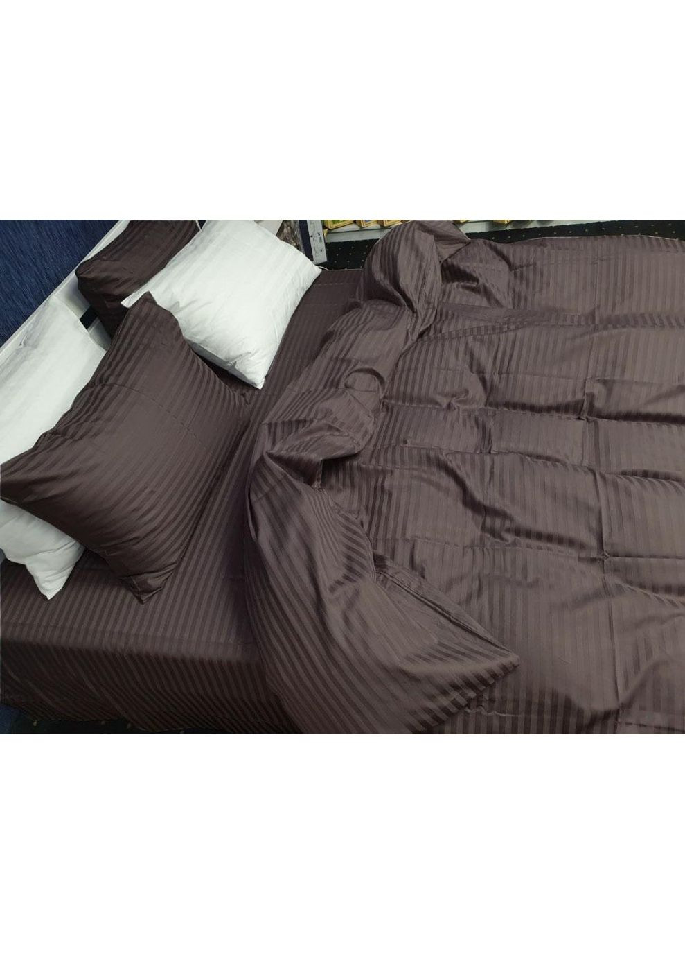 Постельное белье Шоколад страйп сатин PREMIUM Евро размер, наволочки 70/70 No Brand (363191651)