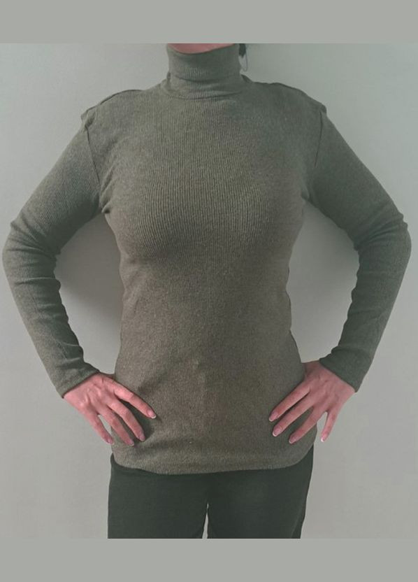 Комбинированный демисезонный теплая водолазка-гольф женский хаки. рубчик кашемир No Brand