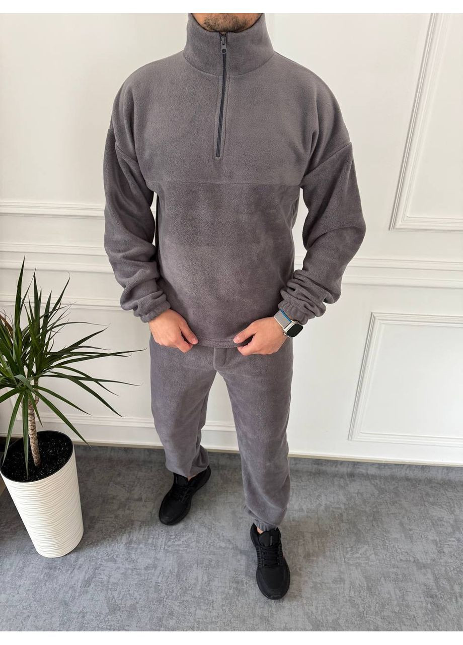 Графитовый зимний костюм 138 качественный турецкий полар флис брюки и кофта с воротником на молнии Україна