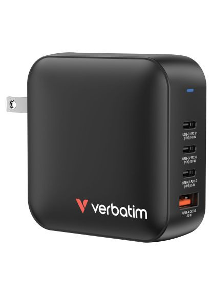 Зарядний пристрій MiniGaN 165 W 4 ports (3xUSB-C/1xUSB-A) (32216) Verbatim MiniGaN 165 W 4 ports (3xUSB-C/1xUSB-A) (370019637)