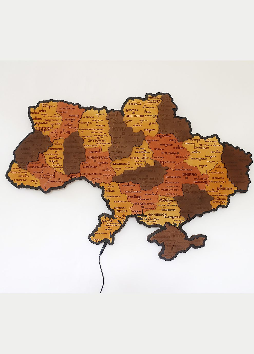 Карта України настінна середня 3D об'ємна англійською з синьою підсвіткою (220В) в коробці 92.5*64.6 см (12ССАнгл) Гранд Презент (279382057)