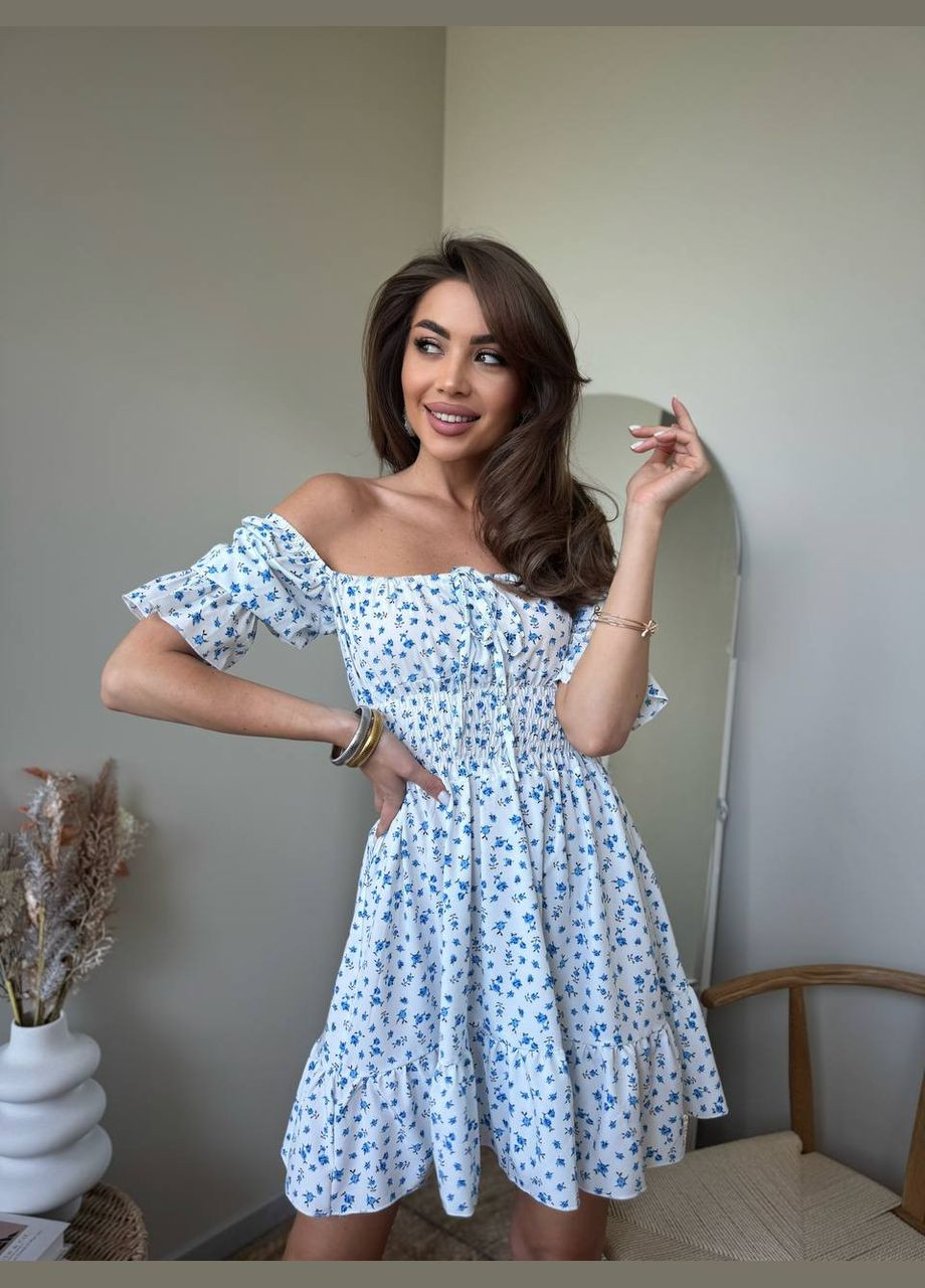 Блакитна повсякденний, святковий жіноча міні-сукня в квітковому принті Avanti з квітковим принтом
