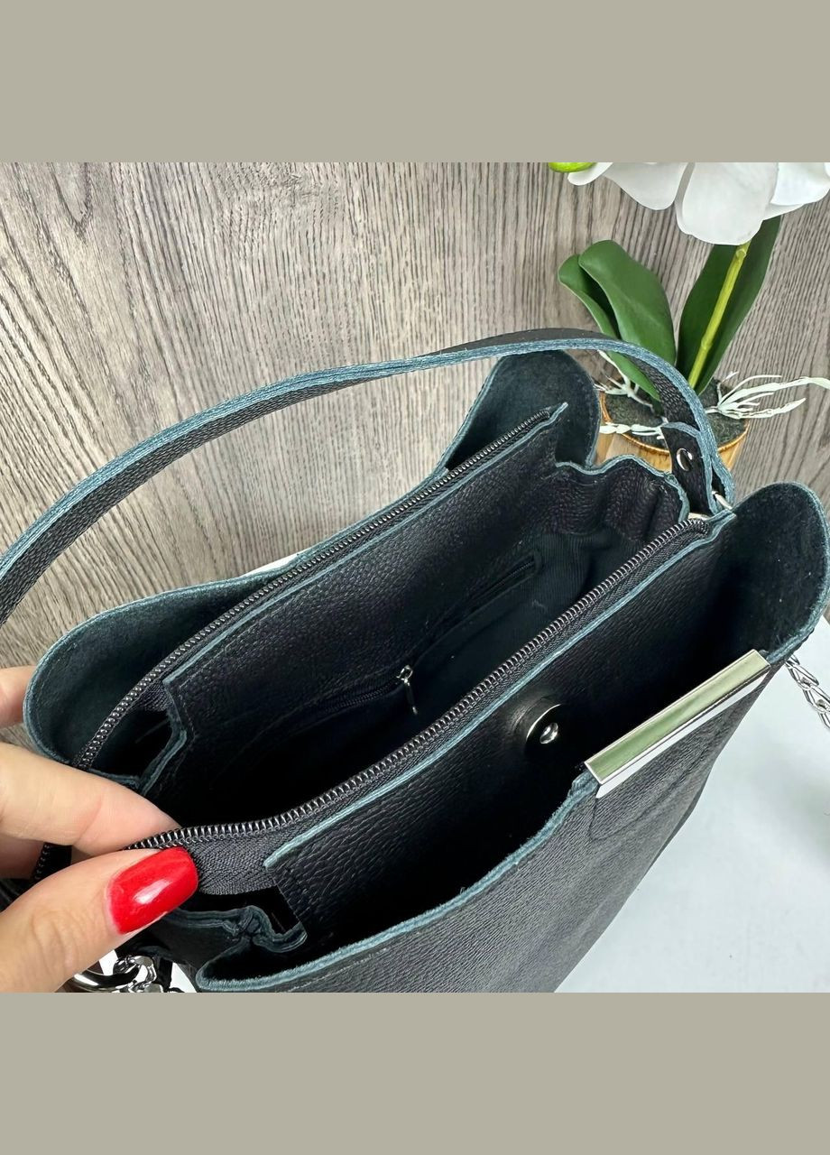 Женская кожаная сумка с цепочкой, качественная сумочка на плечо из натуральной кожи черная No Brand (334731228)