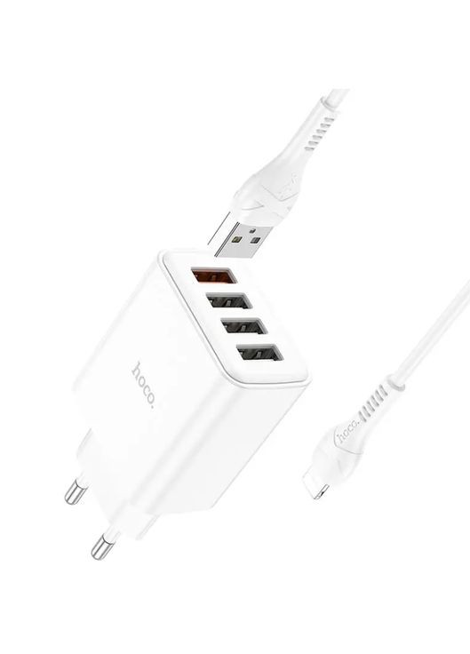 Мережевий зарядний пристрій C102A QC3.0 + кабель iPhone White Hoco (317192742)