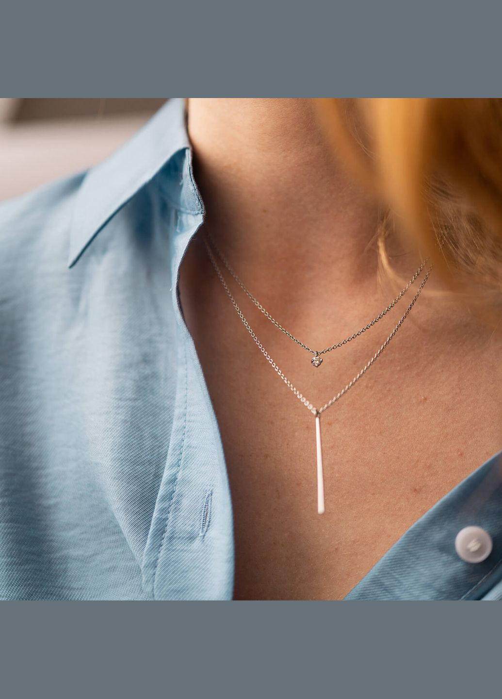 Двойное серебряное колье Хлоя с фианитом 1092 41 Oniks (264648232)