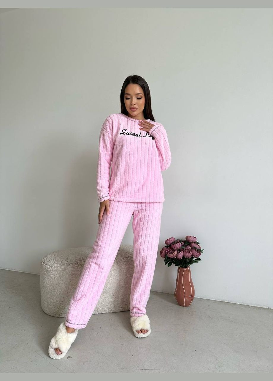 Розовая зимняя пижама кофта + брюки Eliz