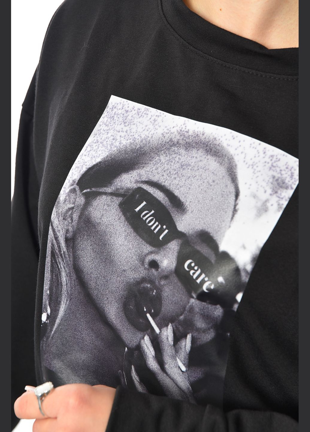 Черный свитшот женский черного цвета с принтом Let's Shop рисунок без декора (305573017)