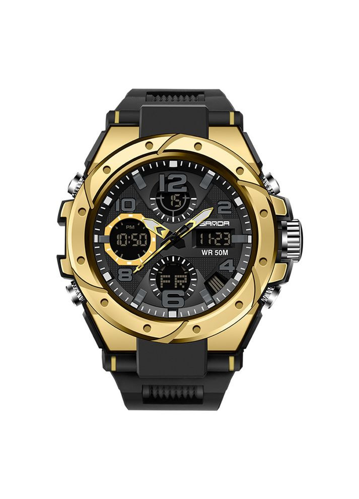 Чоловічий годинник 6008 Black-Gold (A-043870) Sanda (367729213)