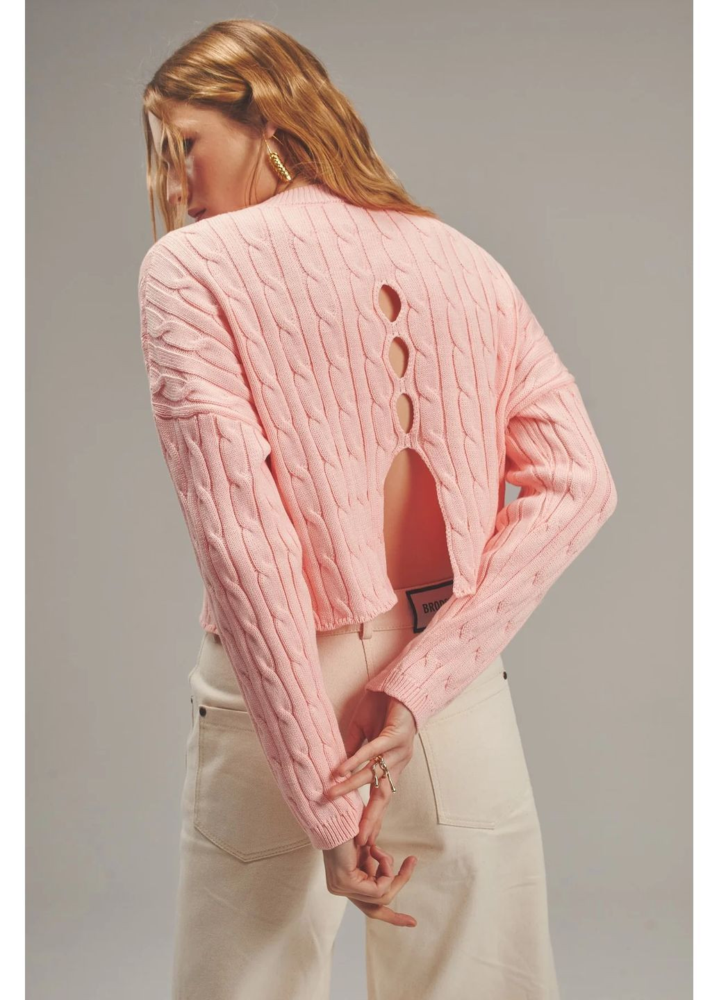 Рожевий демісезонний светр коси Sage Оверсайз світшот косичка