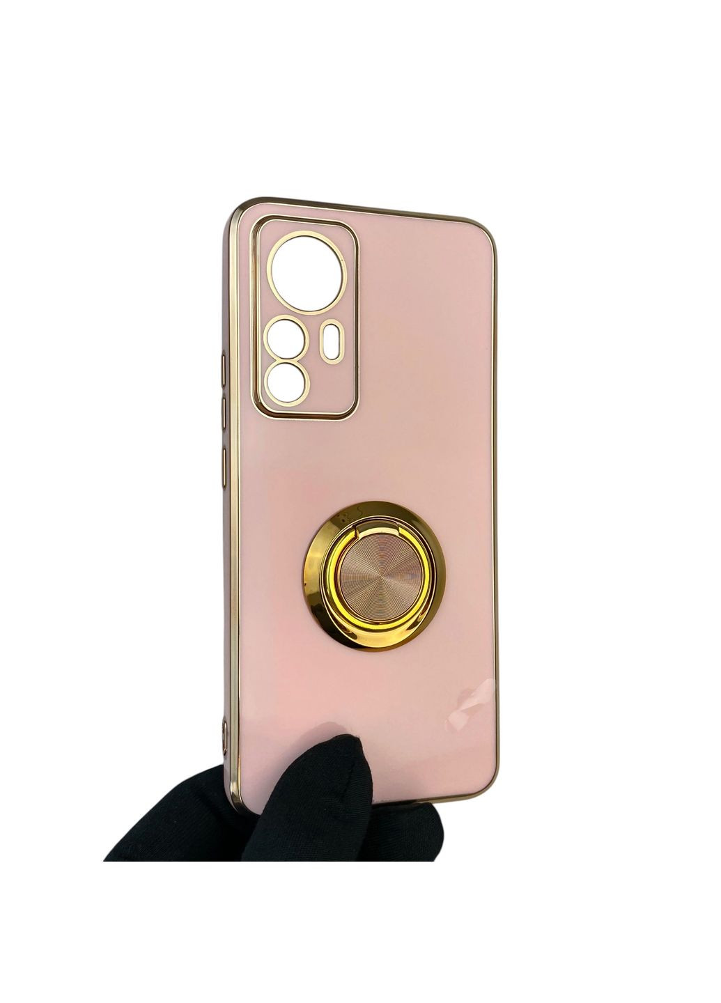 Чохол для 12T з кільцем-підставкою із золотою окантовкою на сяомі 12т пудровий gs1 Xiaomi (366236631)
