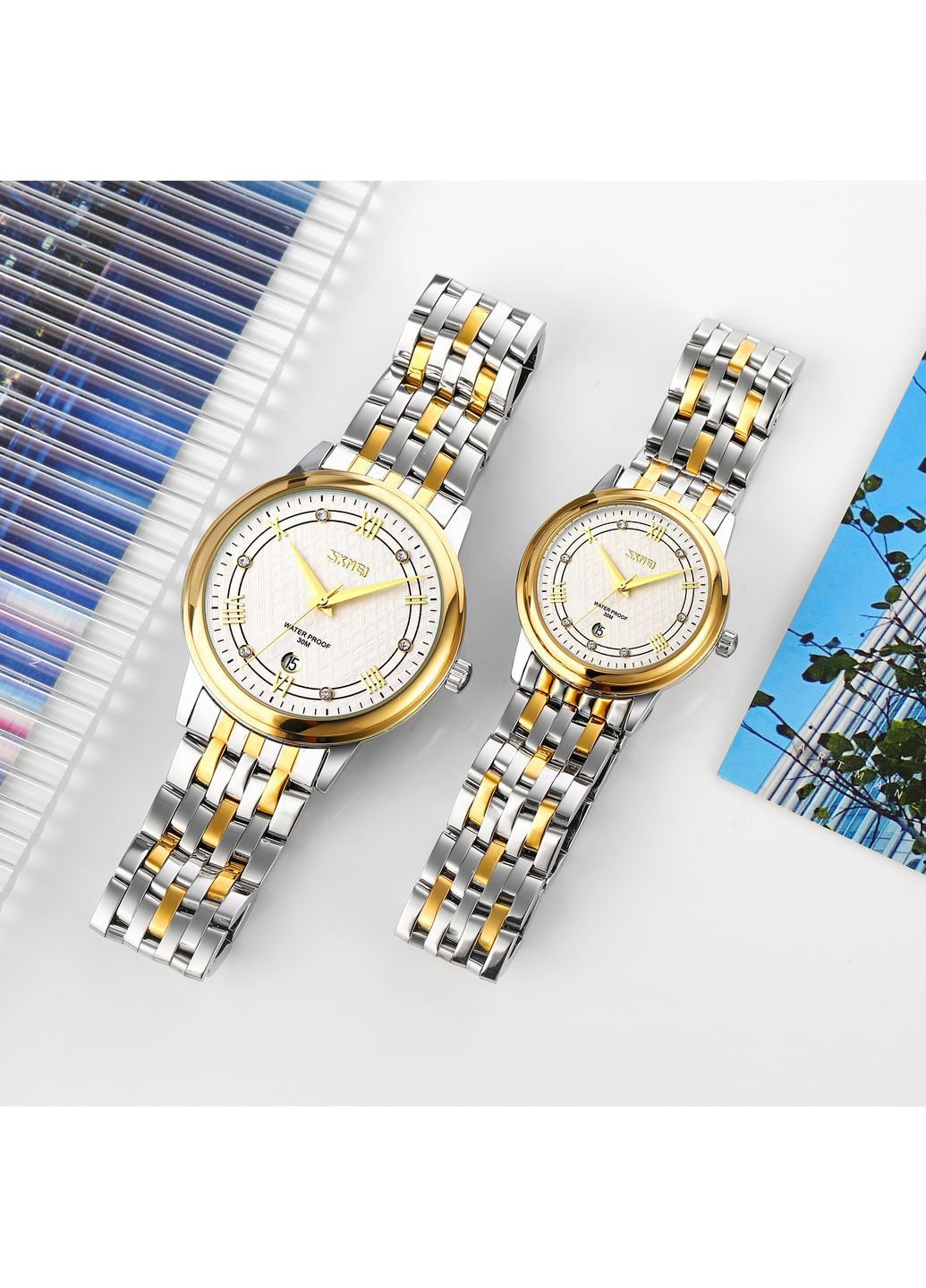 Годинники золотисті та сріблясті кварцові для чоловіків стрілочні з календарем та римськими цифрами ProDobro (367267574)