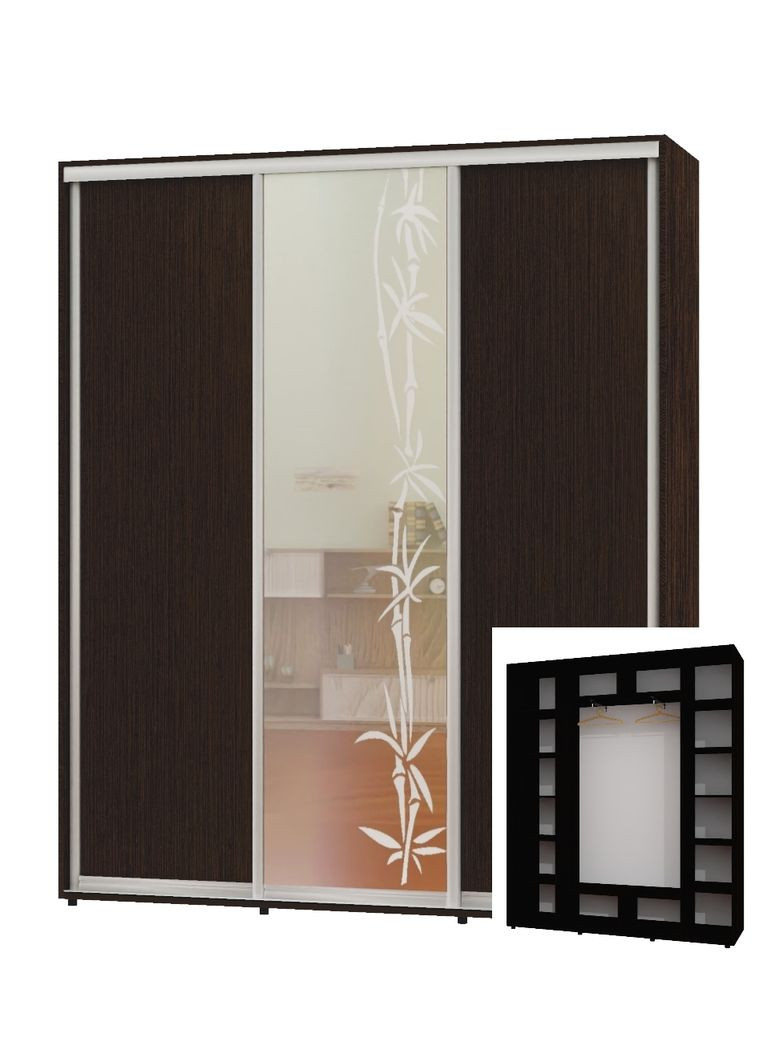 Шафа-купе тридверна 200*45*240 Венге магія 2 ДСП/Дзеркало з піскострумним малюнком ШК-05 Алекса (360435520)