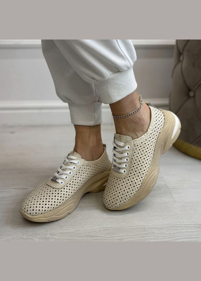 Кроссовки кожаные женские на шнуровке.. 40 размер Vasha para бежевые (338794181)