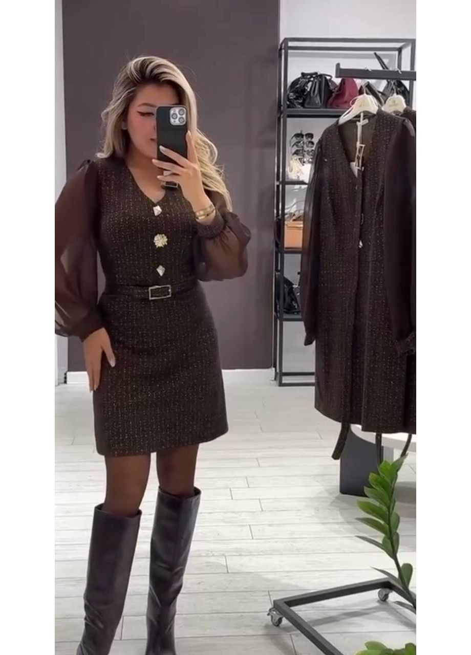 Коричнева повсякденний, вечірня, ділова, кежуал жіноча сукня футляр No Brand однотонна