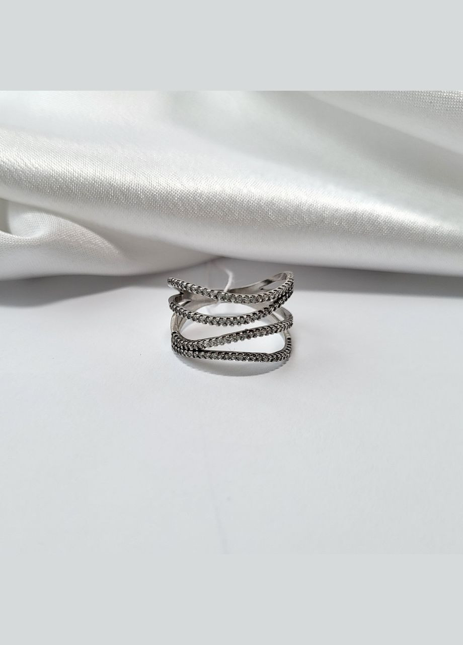 Кольцо серебряное женское кольцо широкое с Белыми Камнями 19.5 размер серебро 925 пробы Родованное 1429 2.8 No Brand (306743075)