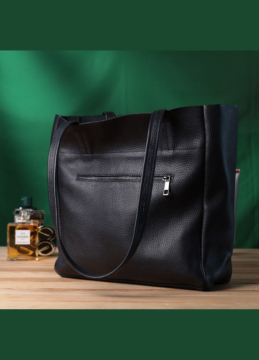 Зручна сумка-шоппер із натуральної шкіри чорна 22845 Shvigel (329198631)