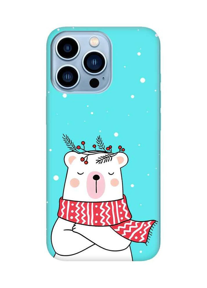 Матовий бірюзовий чохол на Apple iPhone 13 Pro Max Ведмідь у шарфі (новорічний принт 147) Creative (362963180)