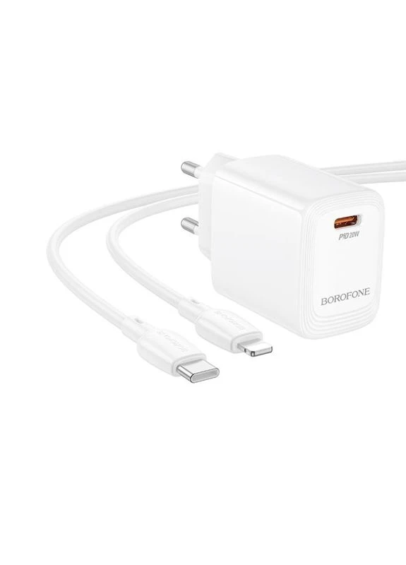 Сетевое зарядное устройство с кабелем single-port PD20W charger set (C to iP) (EU) White (6941991120244) Borofone BN26 Fuente (372676256)