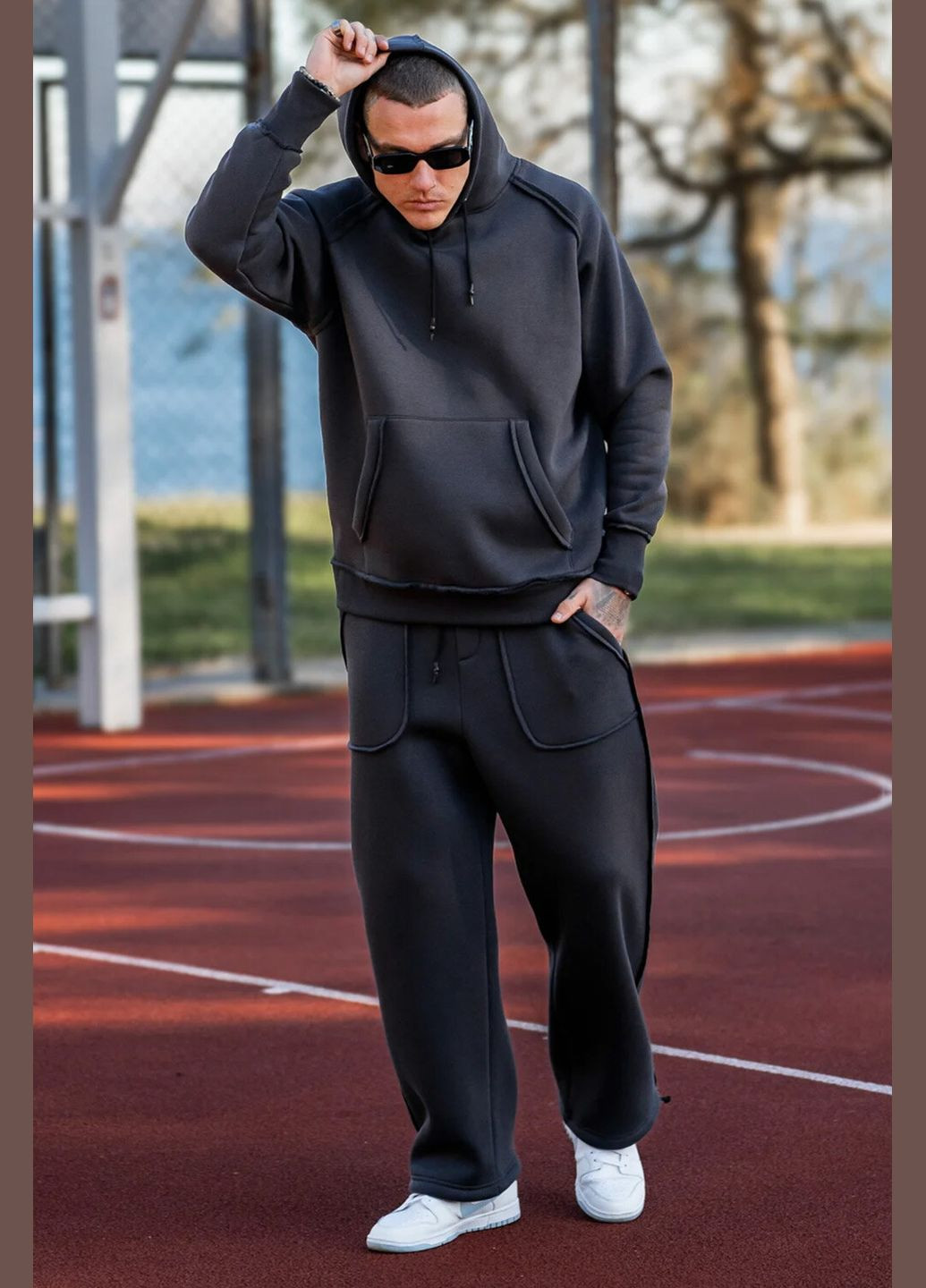 Мужской теплый объёмный костюм Оверсайз Franky 3 Графит Teamv (316355073)