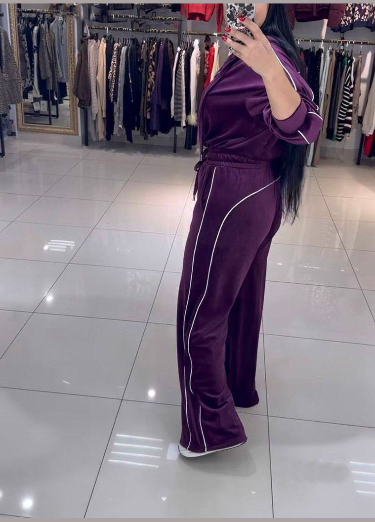 Женский комбинезон No Brand комбинезон-брюки однотонный сливовый спортивный, повседневный, кэжуал, денил велюр