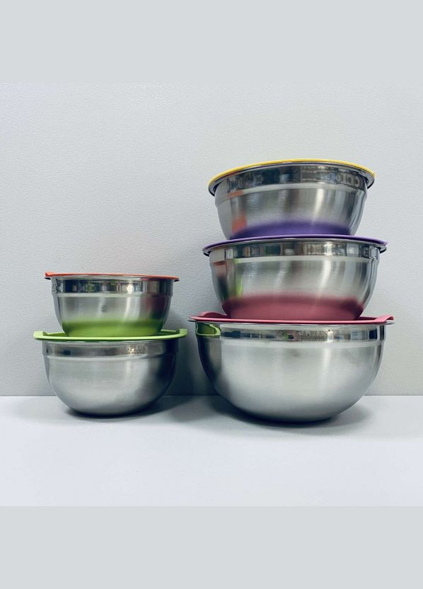 Набір мисок 5 шт із нержавіючої сталі з пластиковими кришками А-PLUS 9035 A-Plus (322771009)