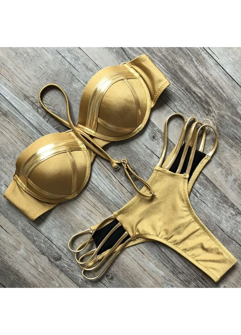 Оливковий (хакі) літній роздільний купальник з швидковисихаючого еластану на твердому пушапі з кісточками. роздільний брендовий купальник China