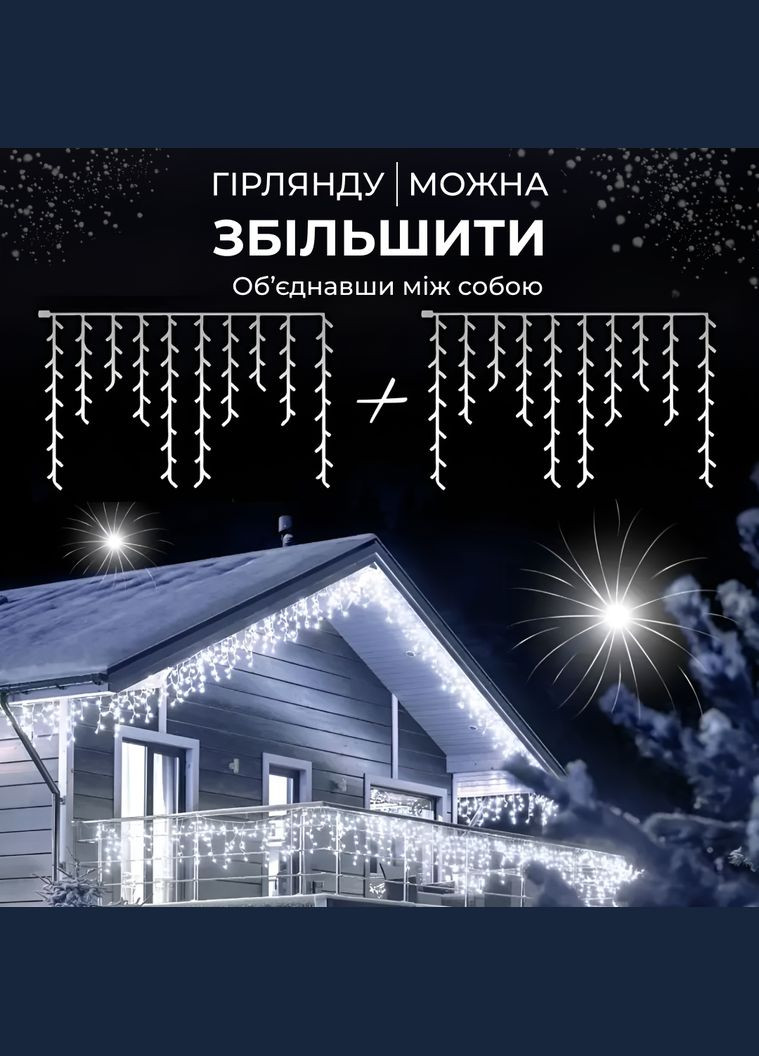 Гірлянда вулична бахрома 6 метрів 120 LED світлодіодна прозорий дріт 27 ниток Білий No Brand 6МWW (299239392)