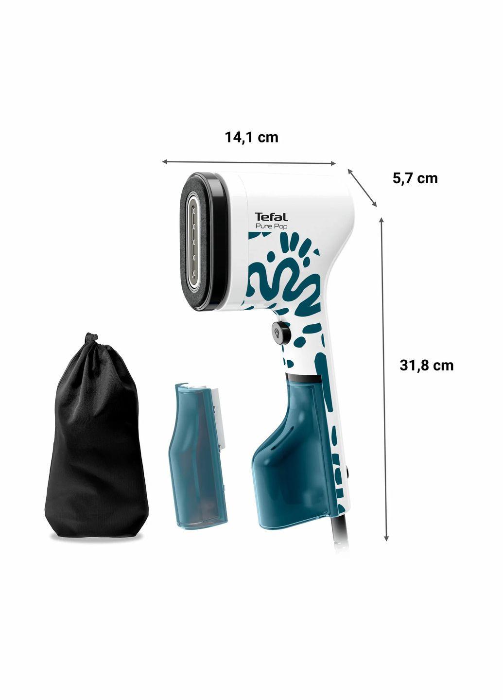 Отпариватель компактный Pure Pop Home&Travel, 1300Вт, 70мл, постоянная пара 20гр, бело-синий Tefal (314833739)