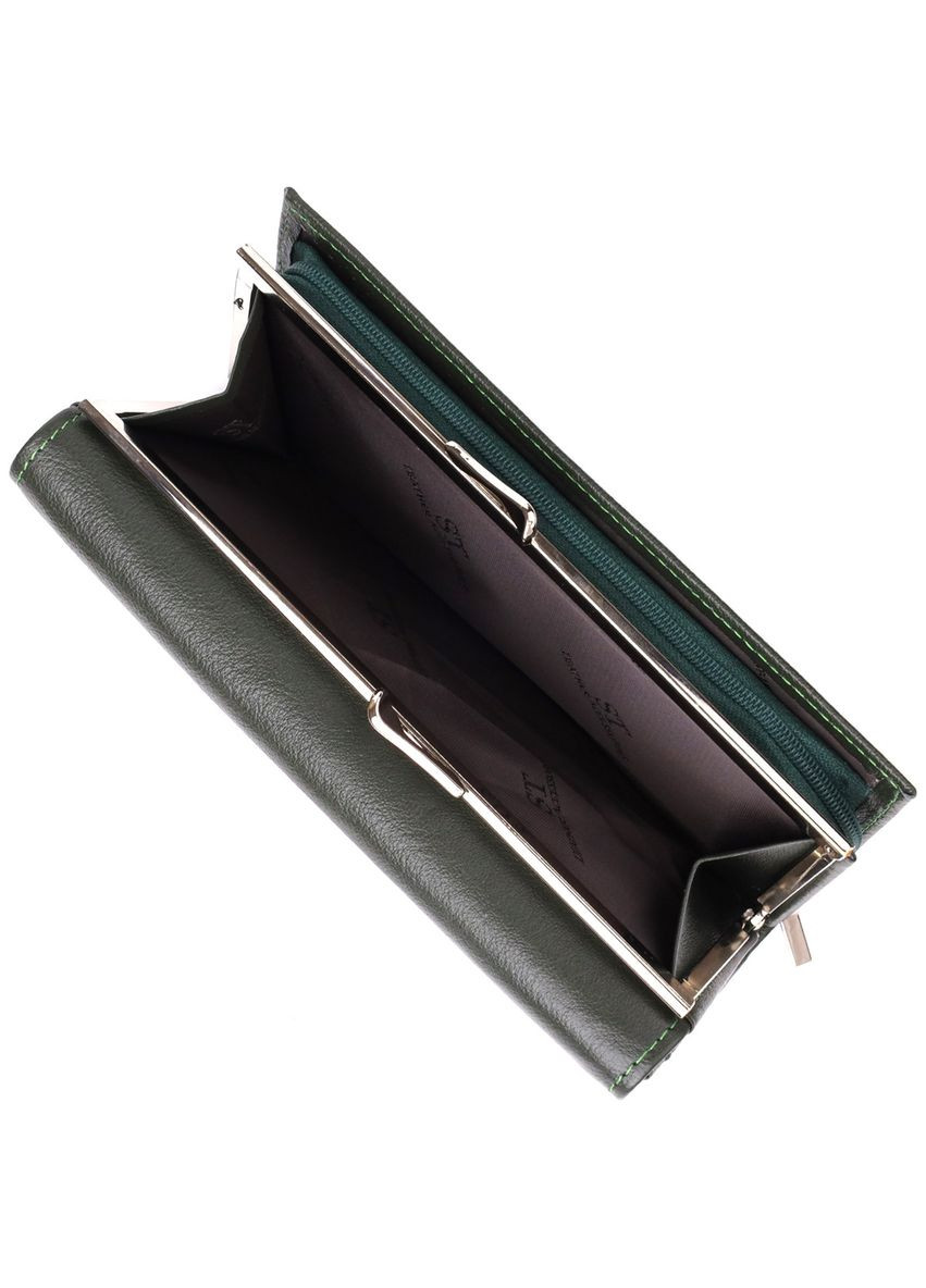 Вместительный женский кошелек на магнитах из натуральной кожи 23115 Зеленый st leather (329444705)