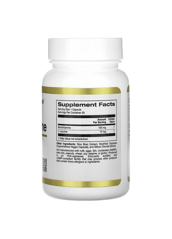 Бенфотіамін (вітамін B1) Benfotiamine 150 мг, 30 капсул | Підтримка нервової системи та обміну речовин California Gold Nutrition (371736119)
