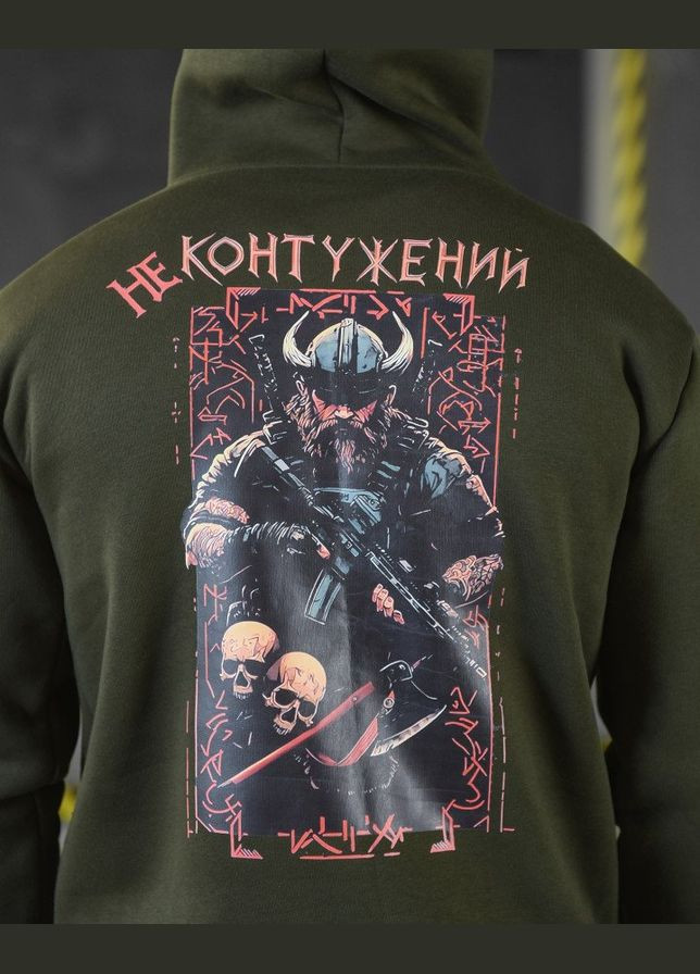 Чоловічий худі на флісі з принтом Не контужений хакі No Brand (315865046)