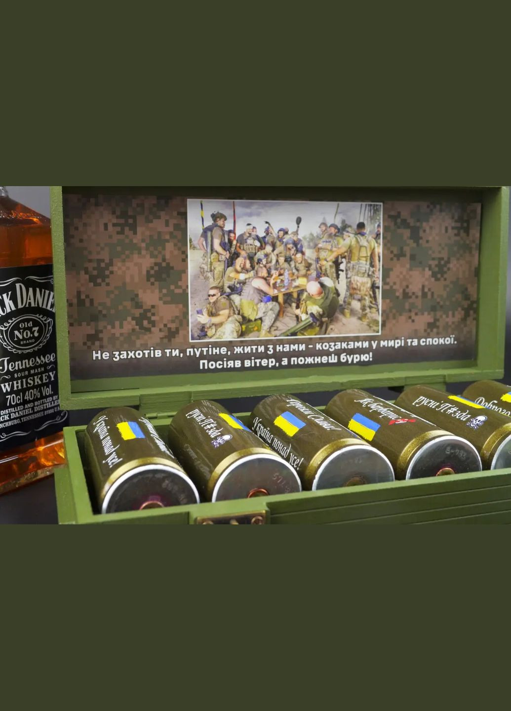 Набір стаканів рюмок для віскі з гільз з патріотичними написами 6 штук зі збереженим оригінальним станом Handmade 212-000-003 (345646746)