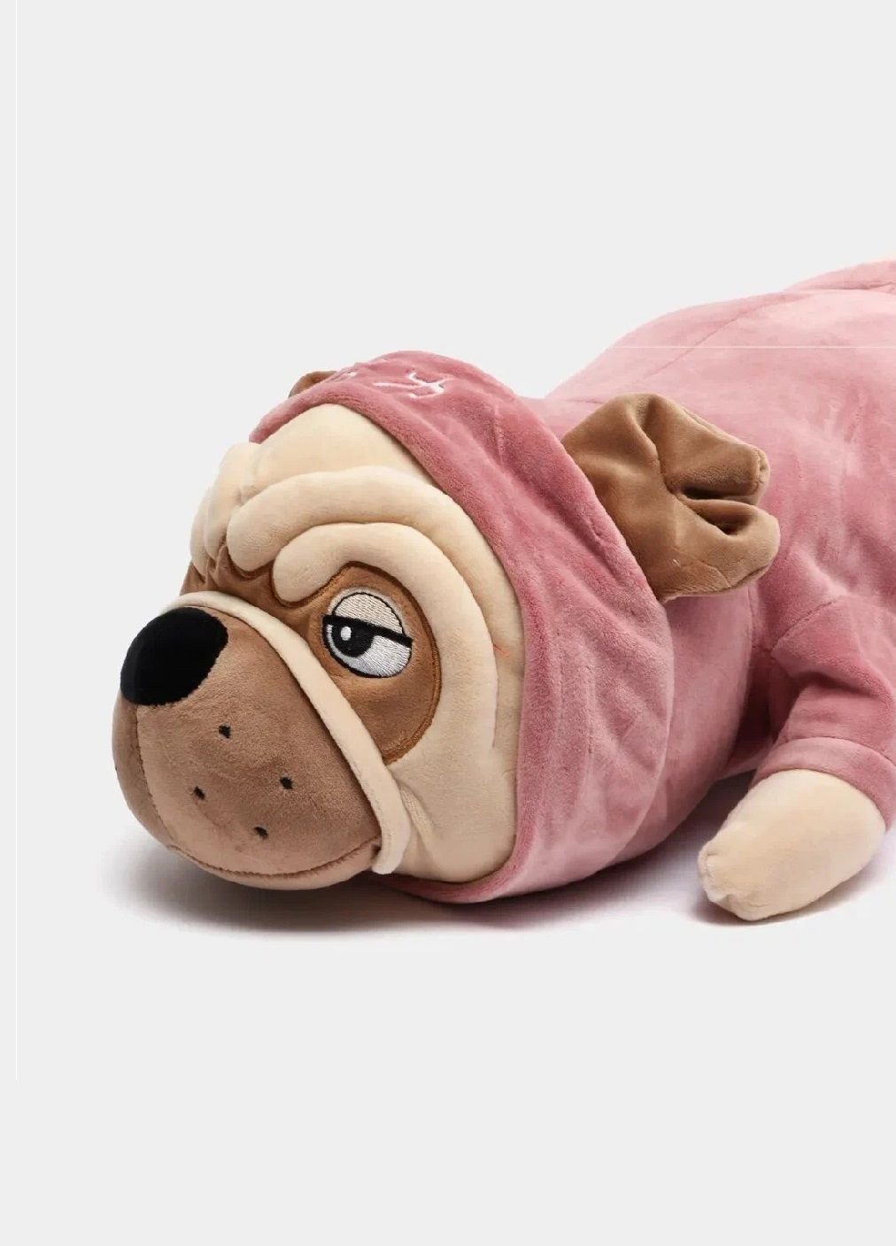 М'яка іграшка обіймашка подушка антистрес довга плюшева собака мопс в одязі 92 см (476525-Prob) З рожевою кофтою Unbranded (283608287)