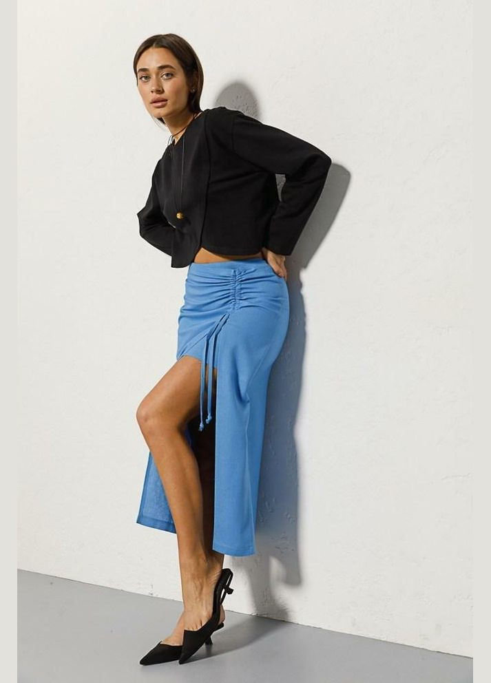 Спідниця жіноча лляна міді блакитна з розрізом на нозі MKAR32946-1 Modna KAZKA (336933903)